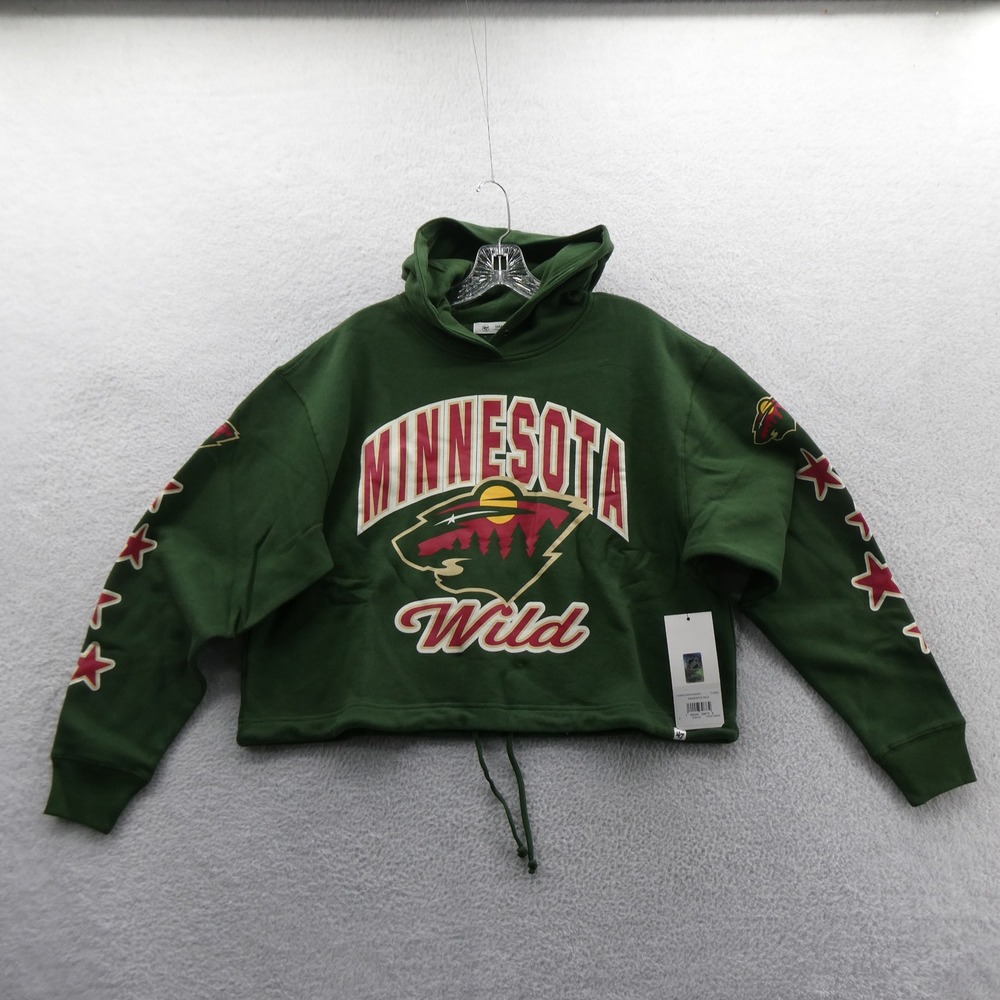 47 Brand Hoodie Women Small Minnesota Wild Dark Green Cropped Pullover NHL